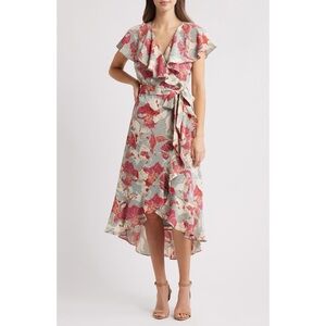 CHELSEA28 
Tie Belt Midi Dress - Pink Ivory Sylvie Abstract